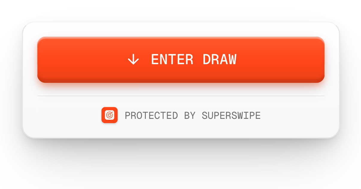 The SuperSwipe block on a product page: the orange Enter Draw button with Protected by SuperSwipe under it