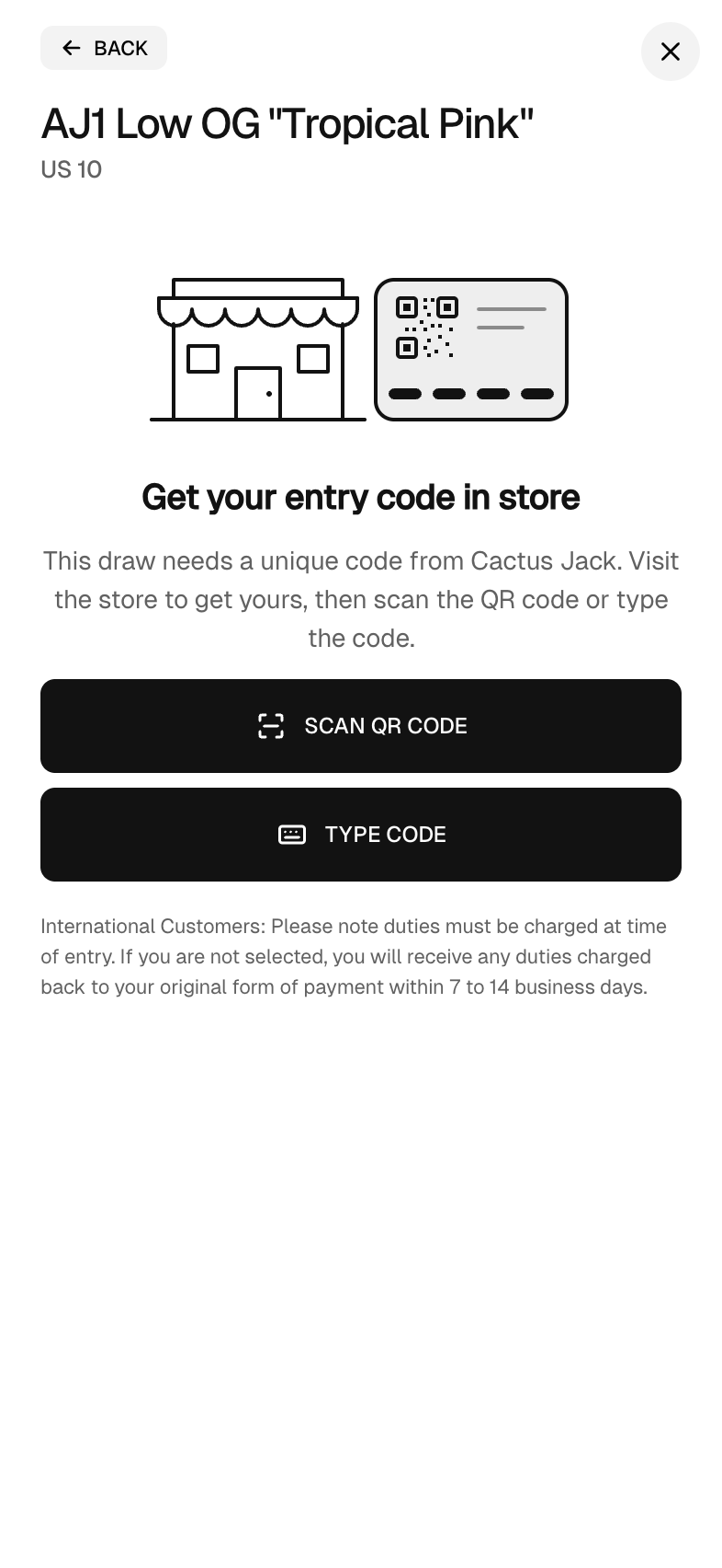 The store code step on a phone with the choices Scan QR code and Type code